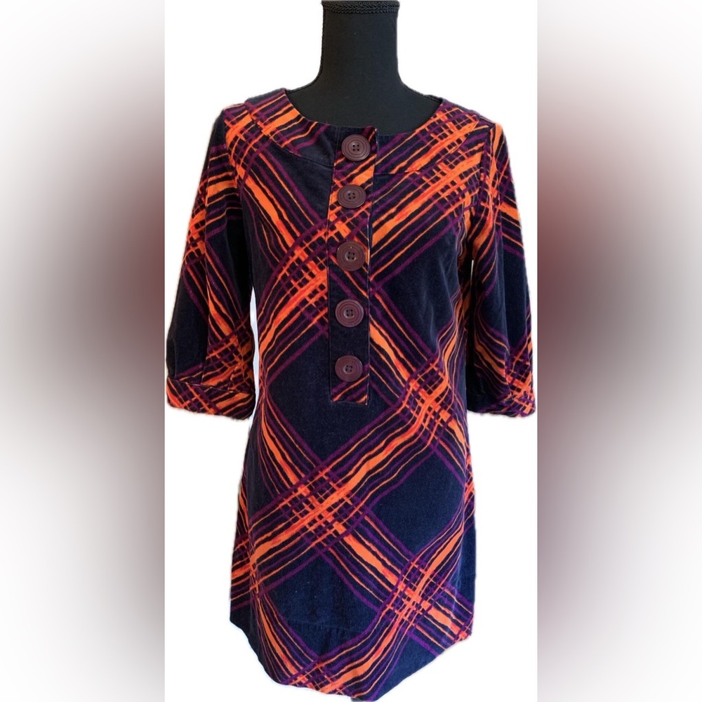 GO International Black, Purple, and Orange Retro Corduroy Dress Size 8